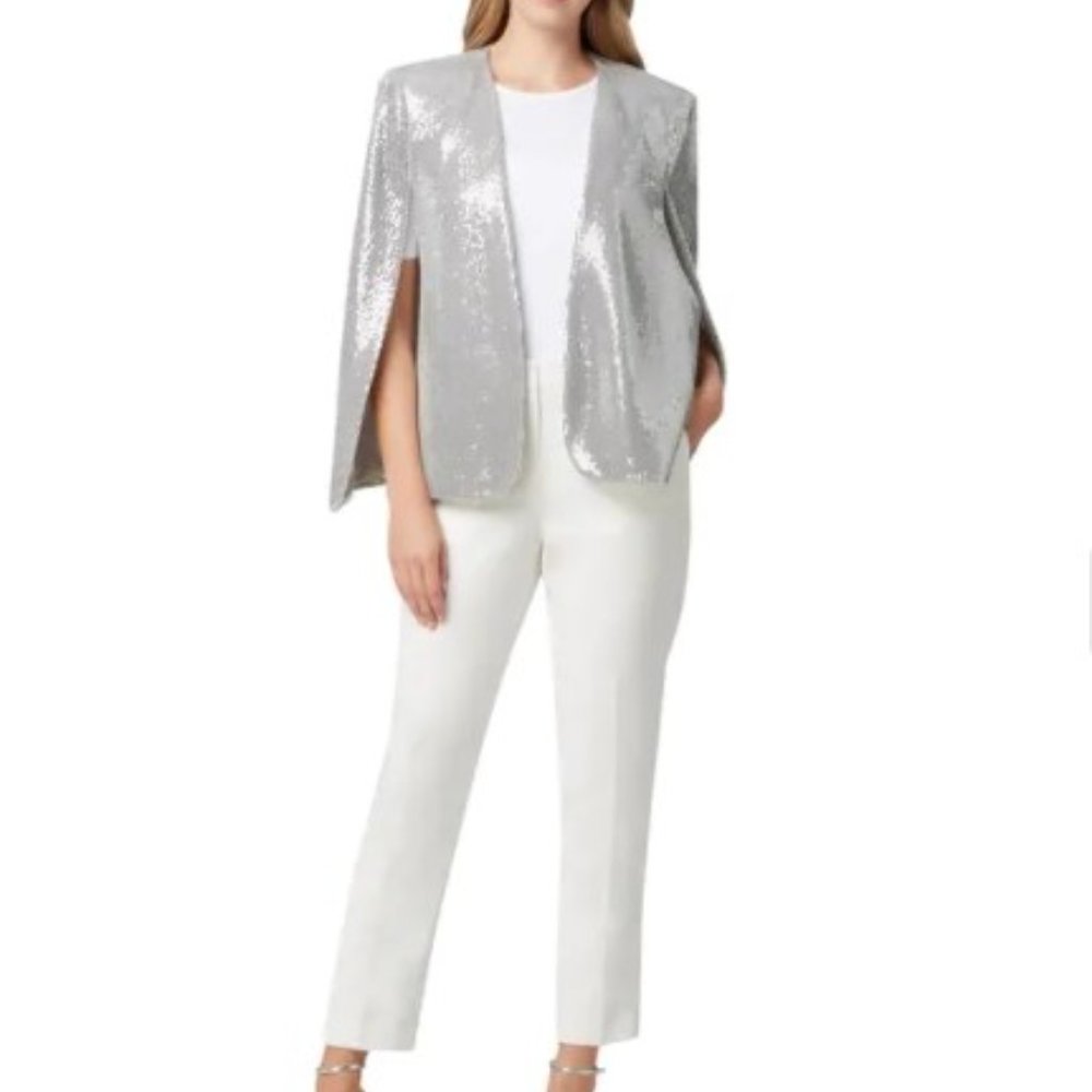 NWT! Tahari Ladies Silver Sequin Party Cape - Picture 9 of 11